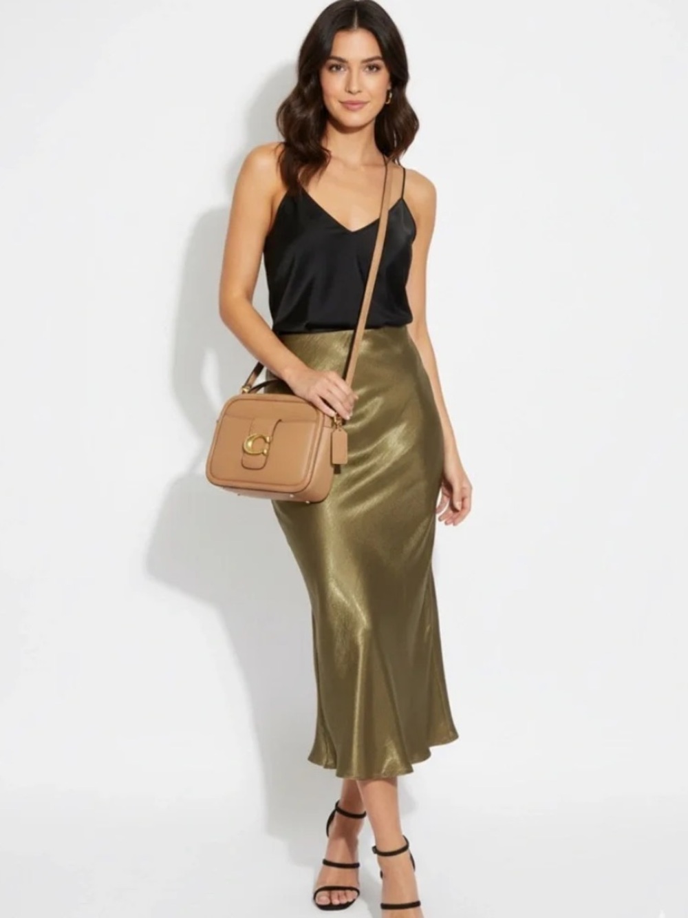Anthropologie Iridescent Olive Green Slip Skirt